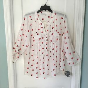 Notations Woman blouse, white with coral and black pattern, size 3X, NWT